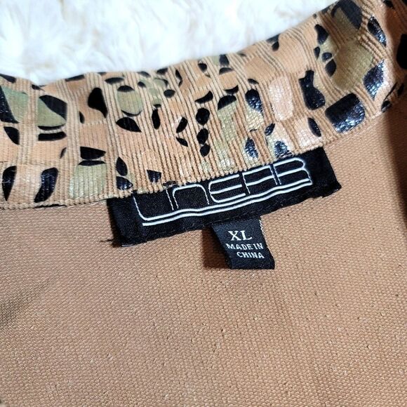 LINEAR Leopard Print Metallic Gold Crop Sleeve Open Front Stylish Jacket - Picture 7 of 8